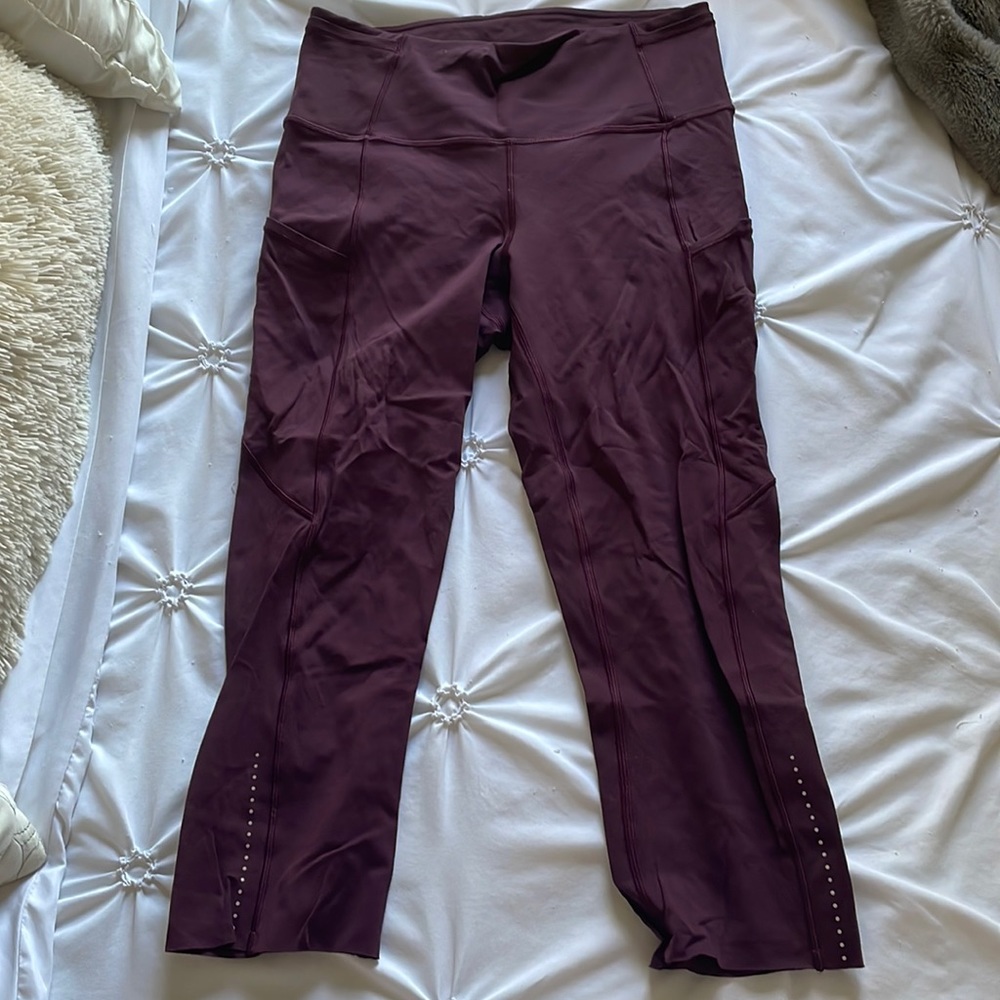 Maroon Lululemon workout pants